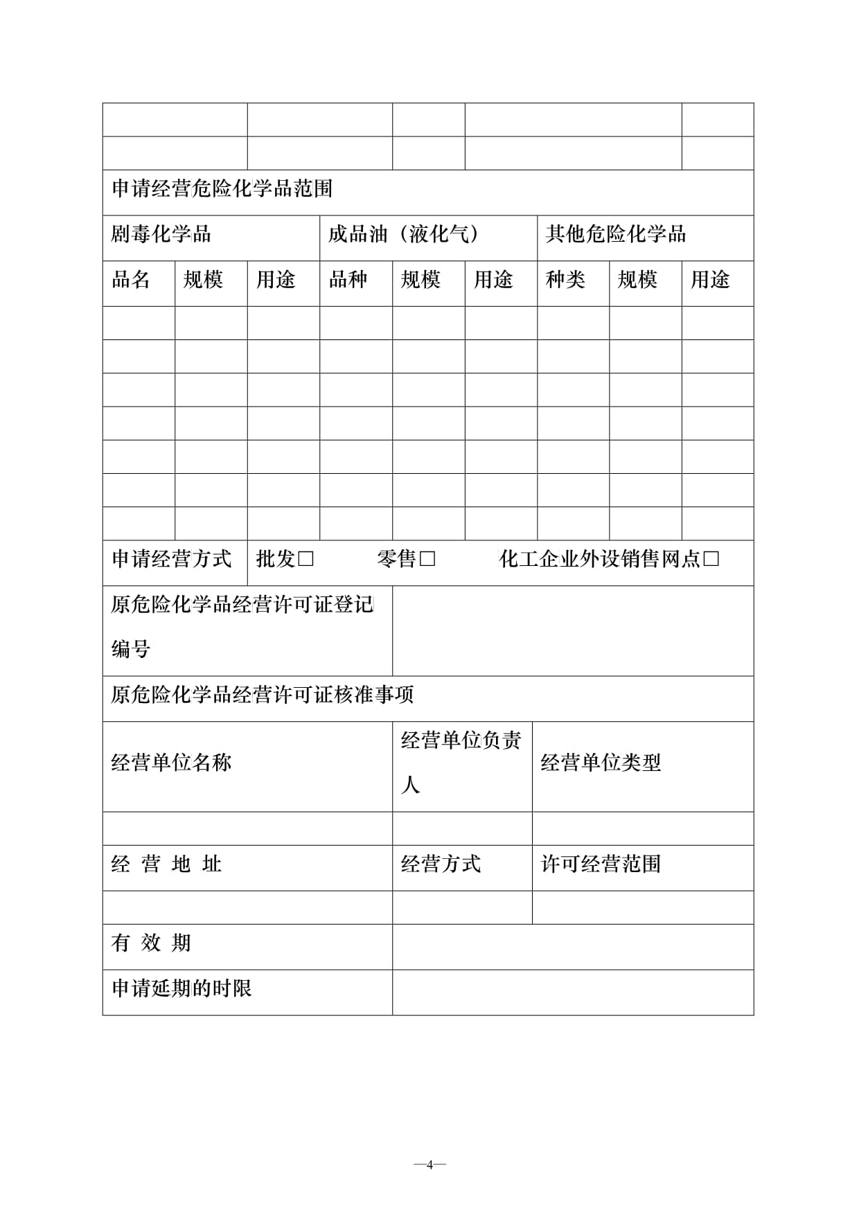 危险化学品经营许可证延期申请表